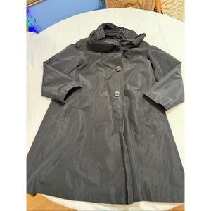 Portrait Vintage Black Lagenlook Artsy 80s Boho Rain Coat Jacket Size Small